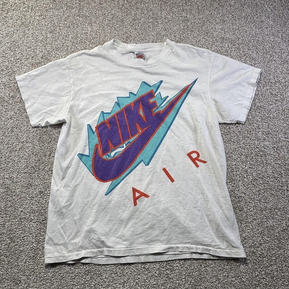 Vintage Nike Air Shirt Mens Large White Big Logo Graphic Tee Made In USA 90s